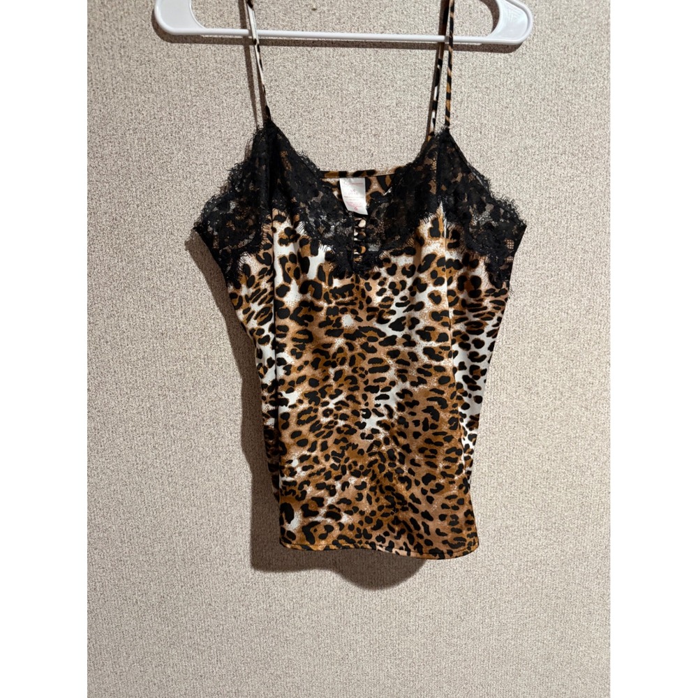 No Boundaries Leopard Print Lace Trim Camisole Top Brown Black Large L‎ 11-13